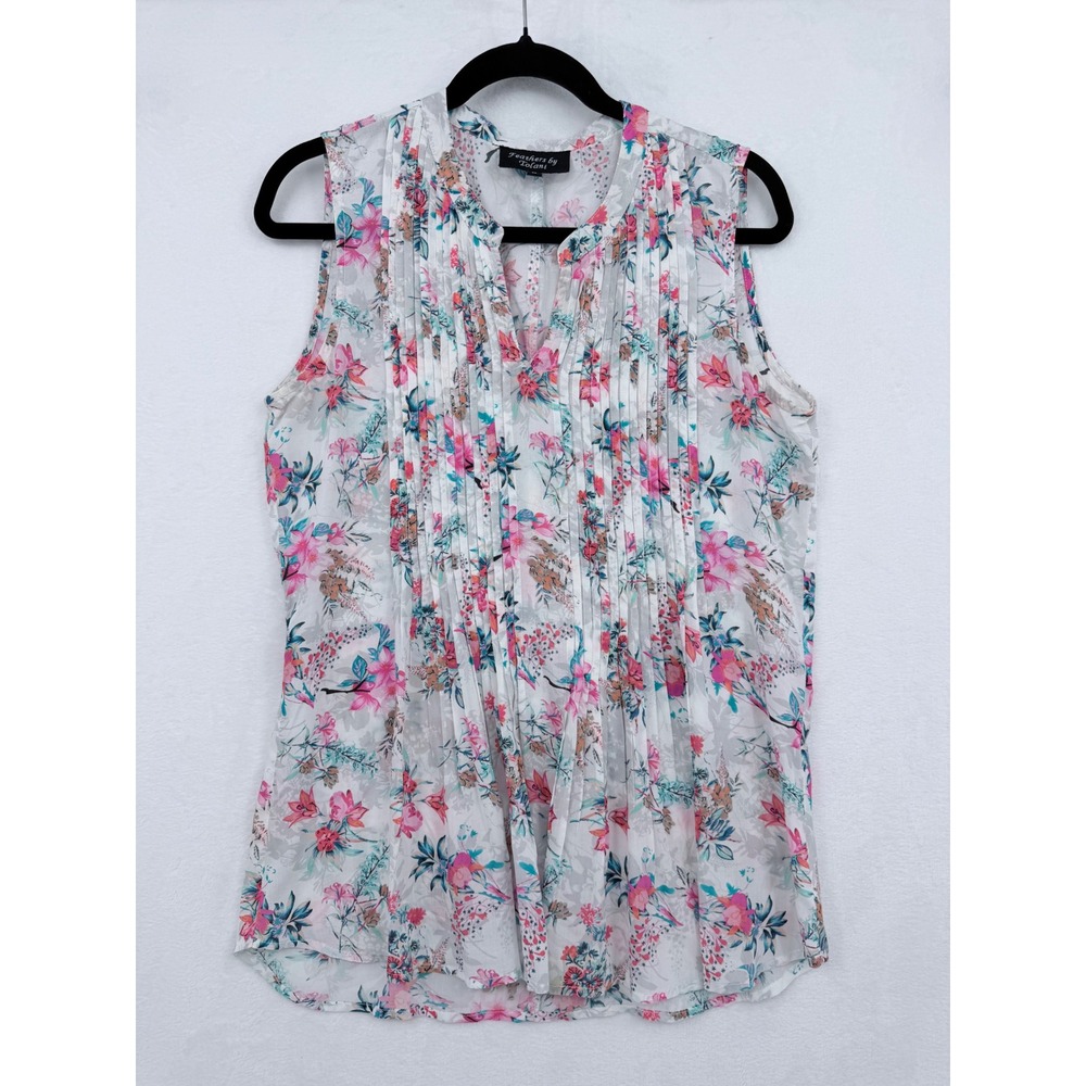 Feathers by Tolani Floral Pintuck Pleated Sleeveless V-Neck Blouse M Garden Boho